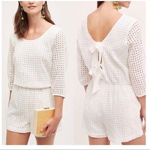 Anthropologie white eyelet long sleeve romper
